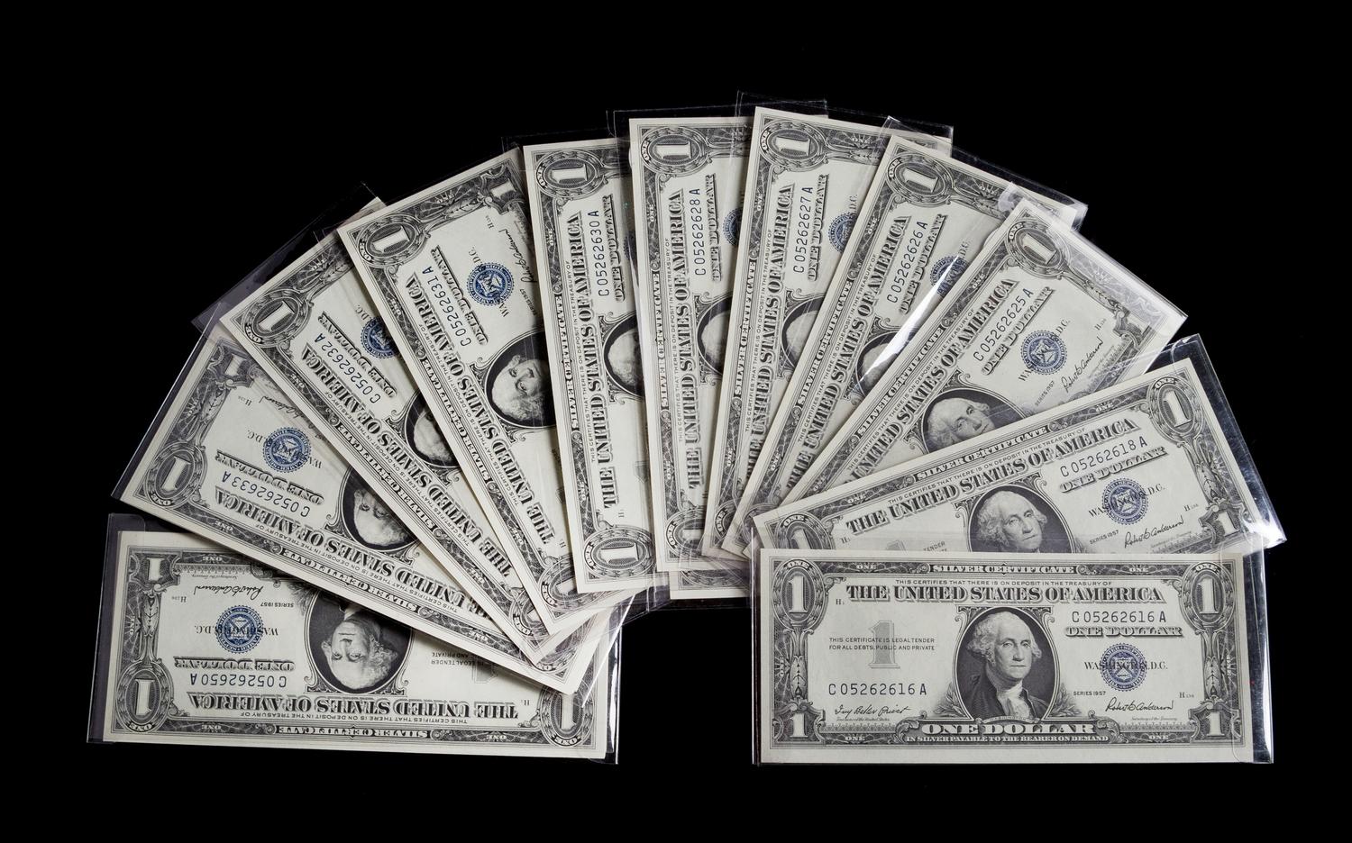 A Group of Fifty United States 1957 $1 Silver Certificates