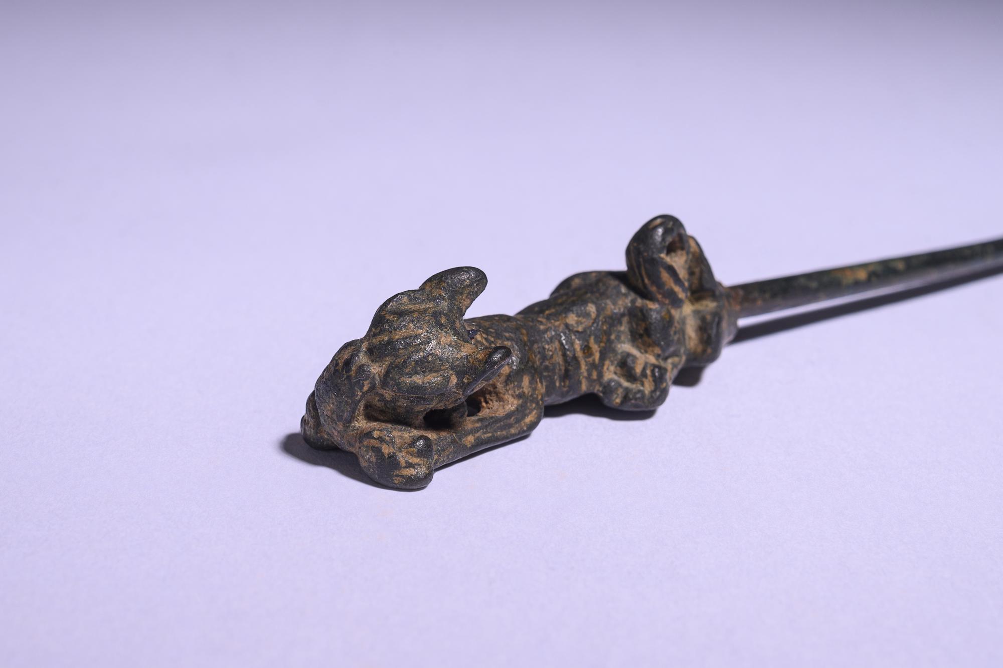 A Near Eastern Bronze Pin with Dog Terminal