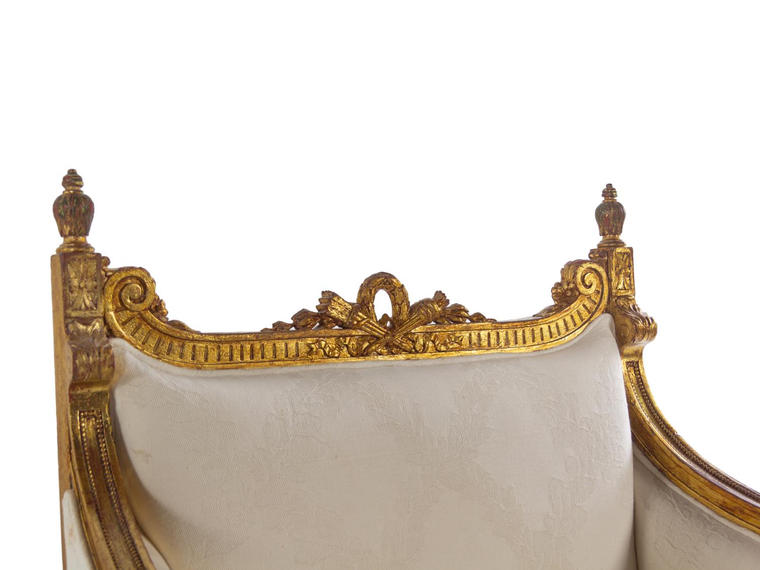 Two Louis XVI Style Carved Giltwood Bergères