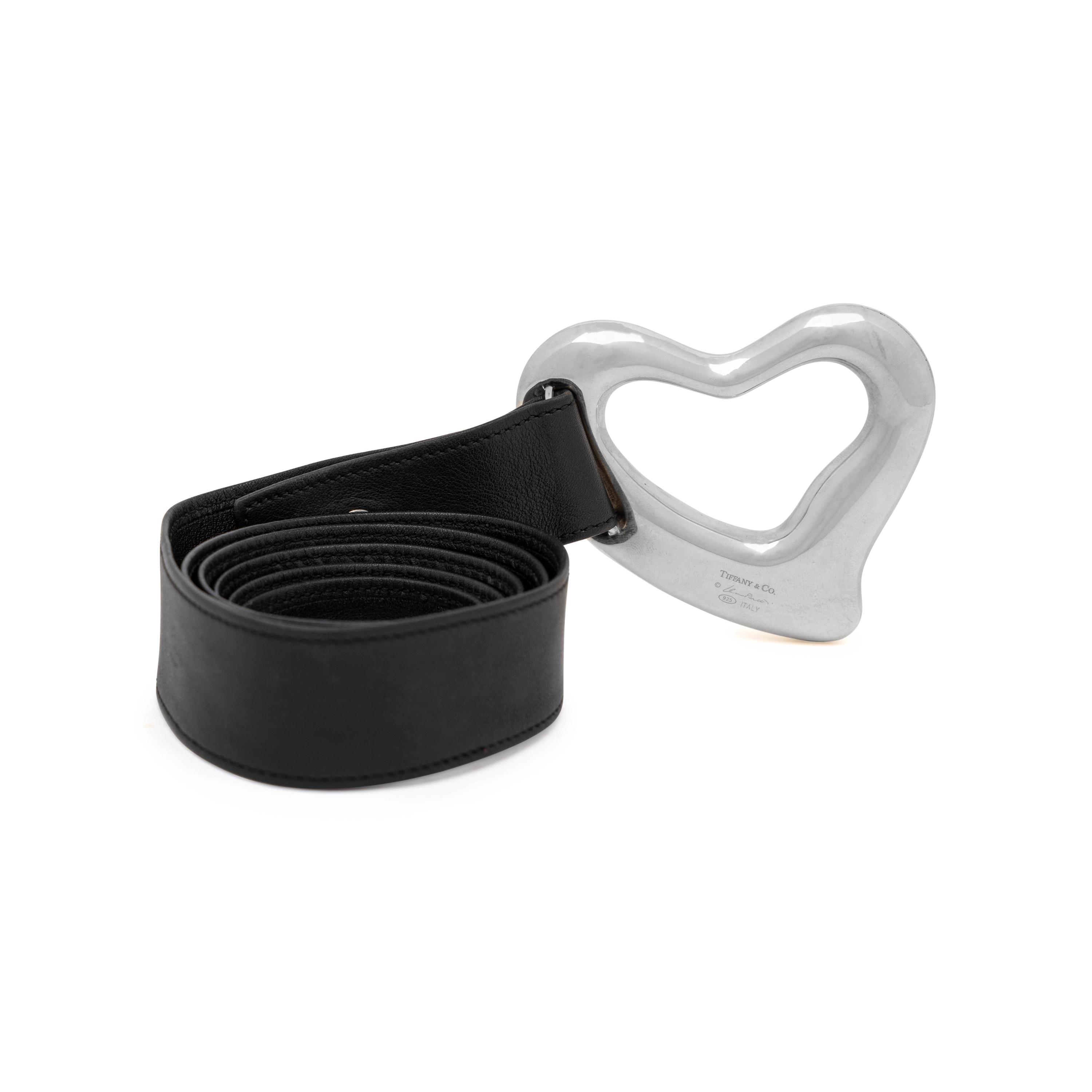 Elsa Peretti, Tiffany & Co., Open Heart Buckle & Black Leather Belt