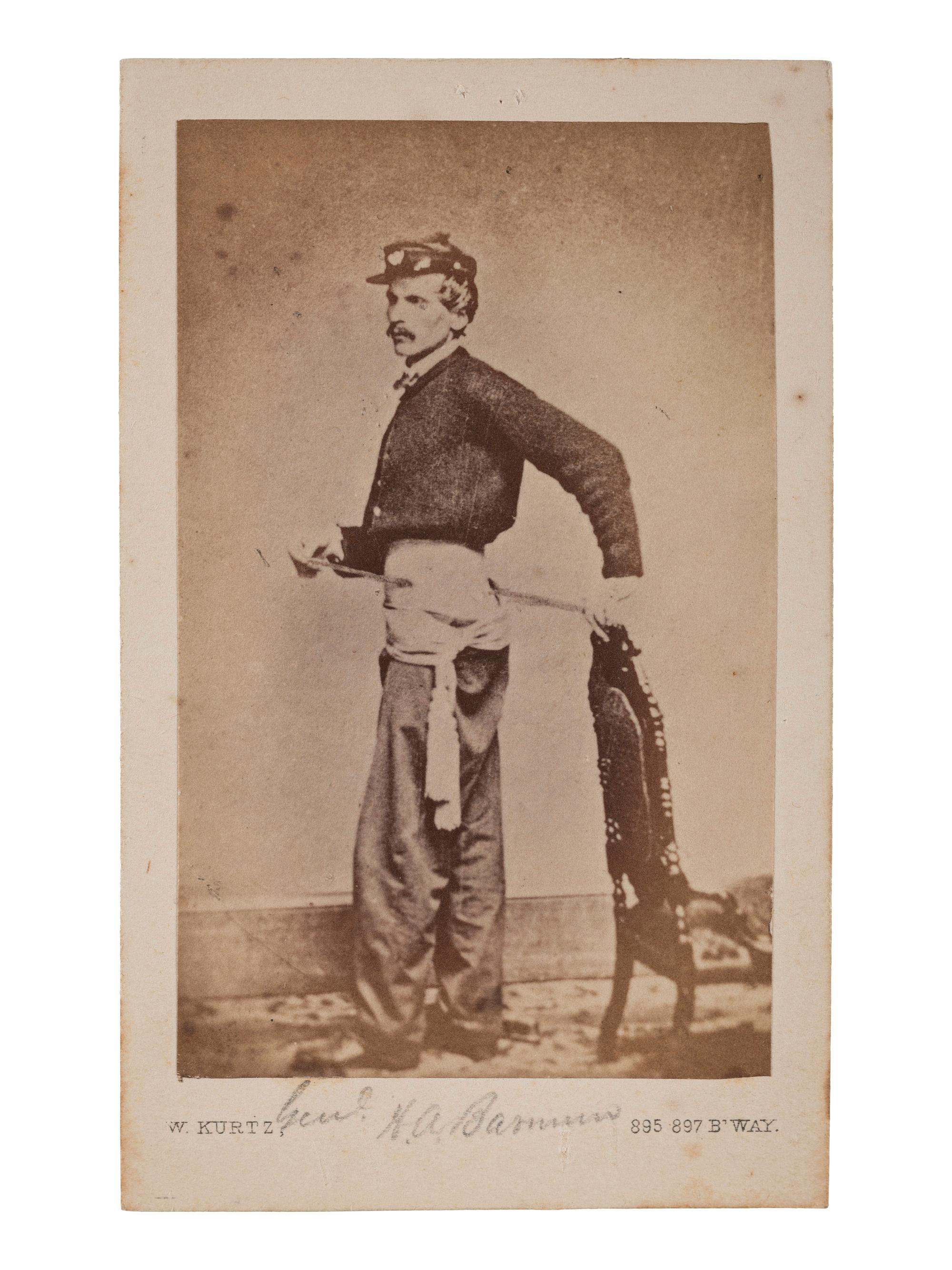 [CIVIL WAR - PHOTOGRAPHY]. KURTZ, W., photographer. CDV of Medal of Honor recipient General Henry Alanson Barnum, 12th and 149th New York Infantry, showing off his hip wound sustained at Malvern Hill. New York: n.d.