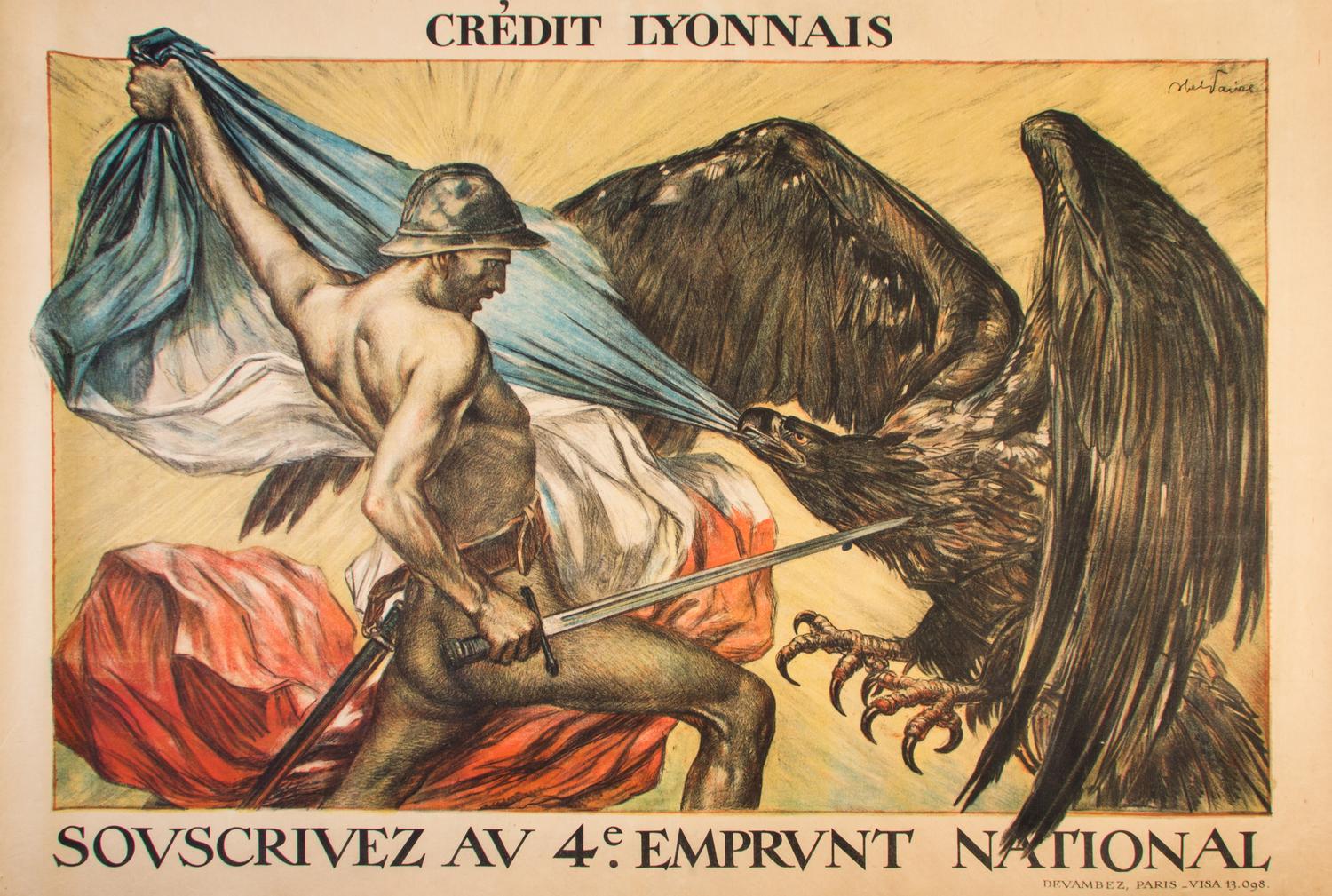 (WWI POSTERS) FAIVRE, ABEL. A group of five WWI propaganda posters. Size of largest 47 x 31 inches.