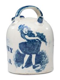 A Dustman Cobalt Decorated 'Dancing Girl' Harvest Jug