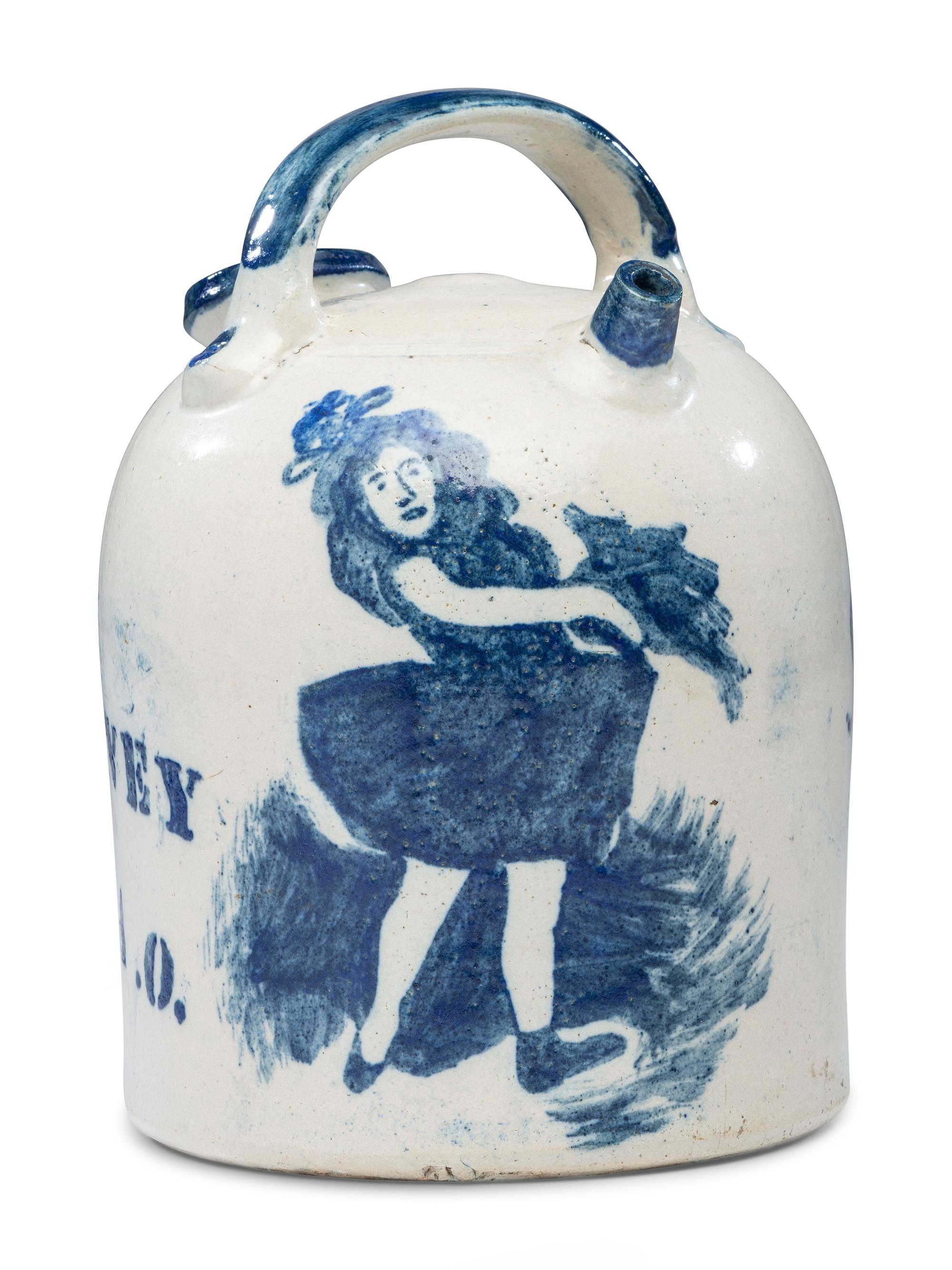 A Dustman Cobalt Decorated 'Dancing Girl' Harvest Jug