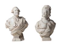 A Pair of French Carved Marble Busts of Louis XVI and Marie Antoinette