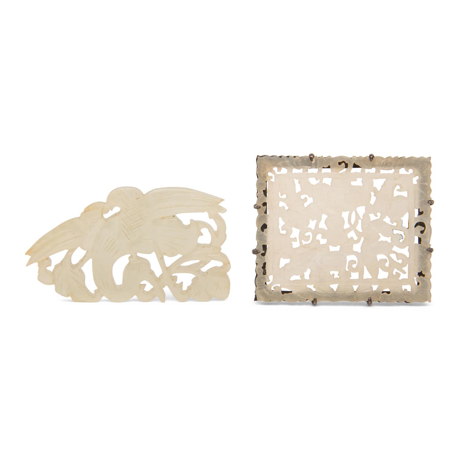 Two Chinese White Jade Plaques, Qing Dynasty 清 白玉花片兩枚