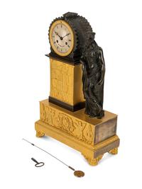 A French Gilt and Patinated Bronze Figural Mantel Clock