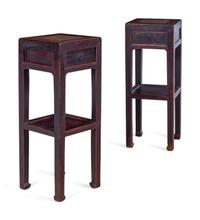 A Chinese Carved One Drawer Marble Inset Jardinière Stand