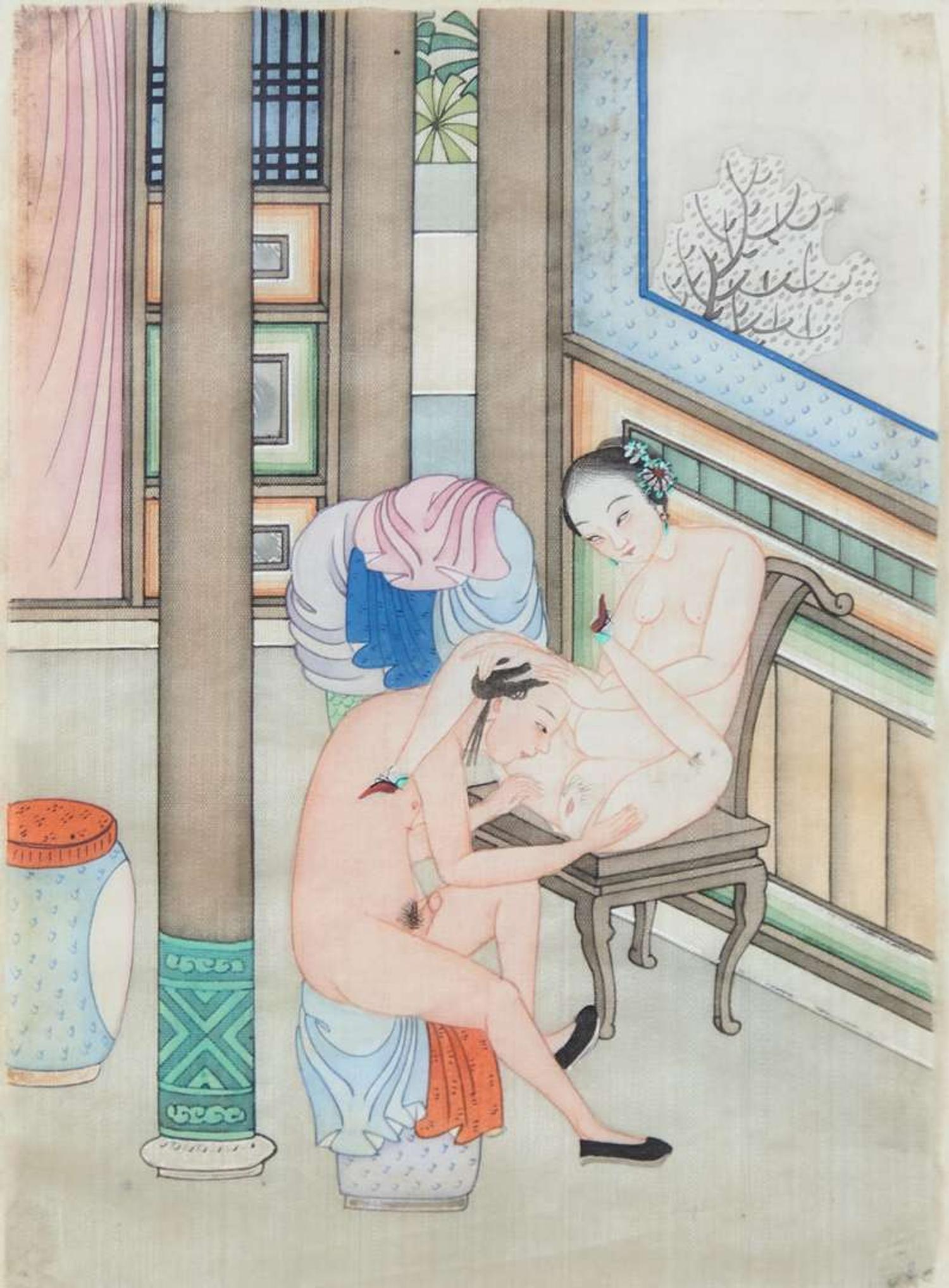 A set of twelve Chinese erotic album leaves, late Qing dynasty to Republic period 春宮圖一組十二幅 晚清至民國