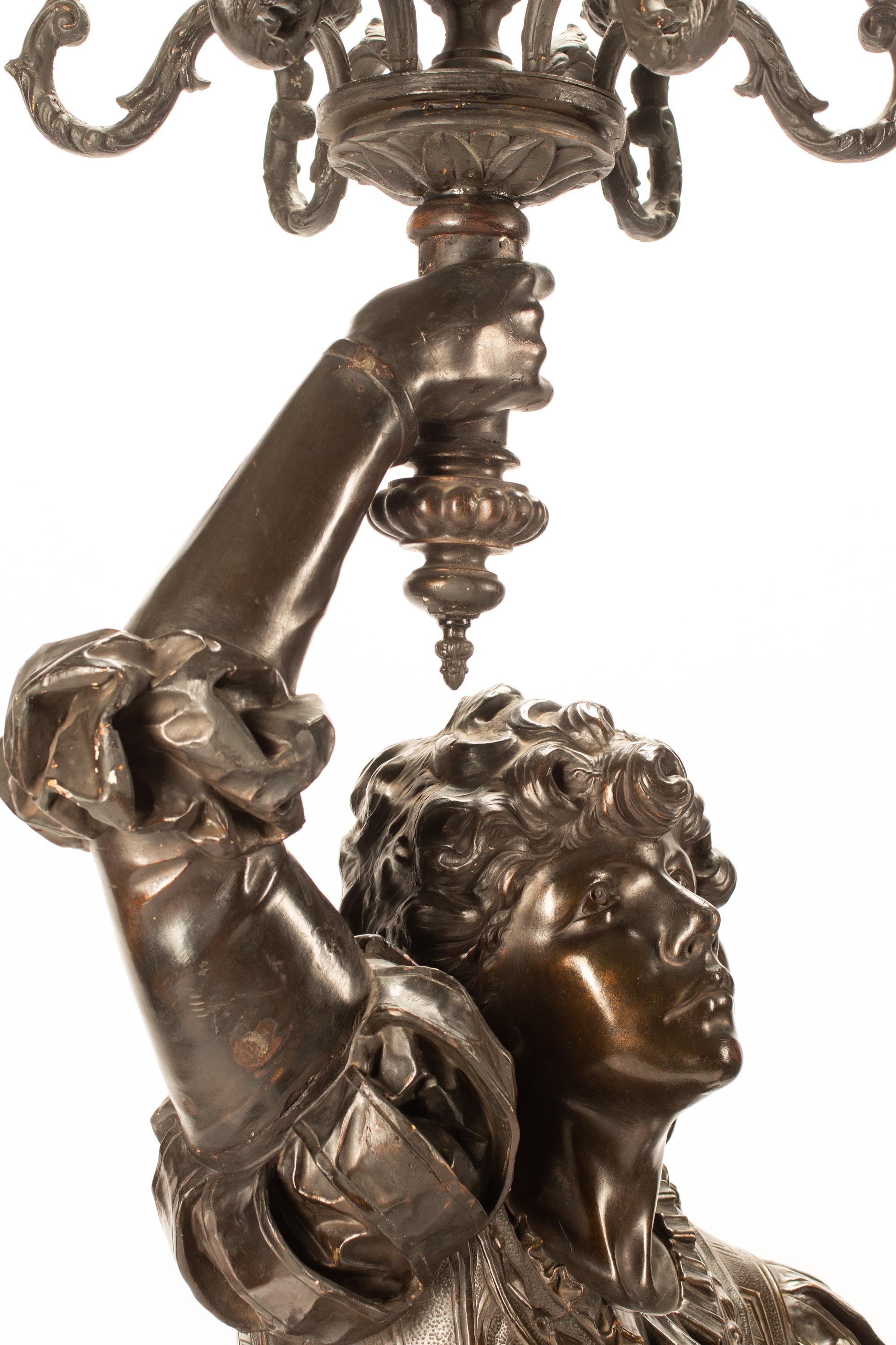 A Pair of Monumental French Carved Wood Ten-Light Torcheres