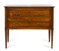 A Directoire Brass Banded Walnut Commode, Height 33 x width 39 1/4 x depth 18 inches.