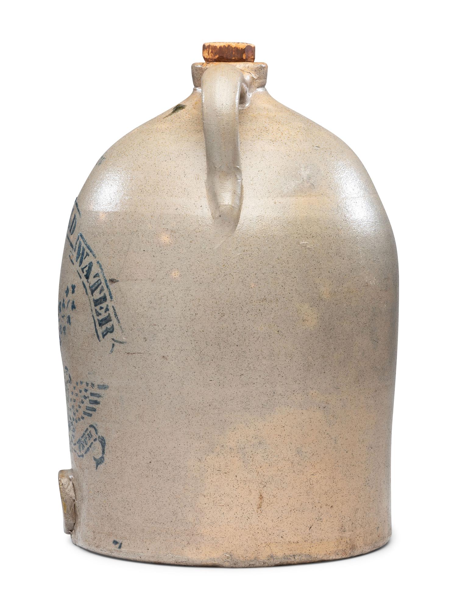 A Rare Curtis Fenton 'Pure Cold Water' Stenciled Stoneware Cooler