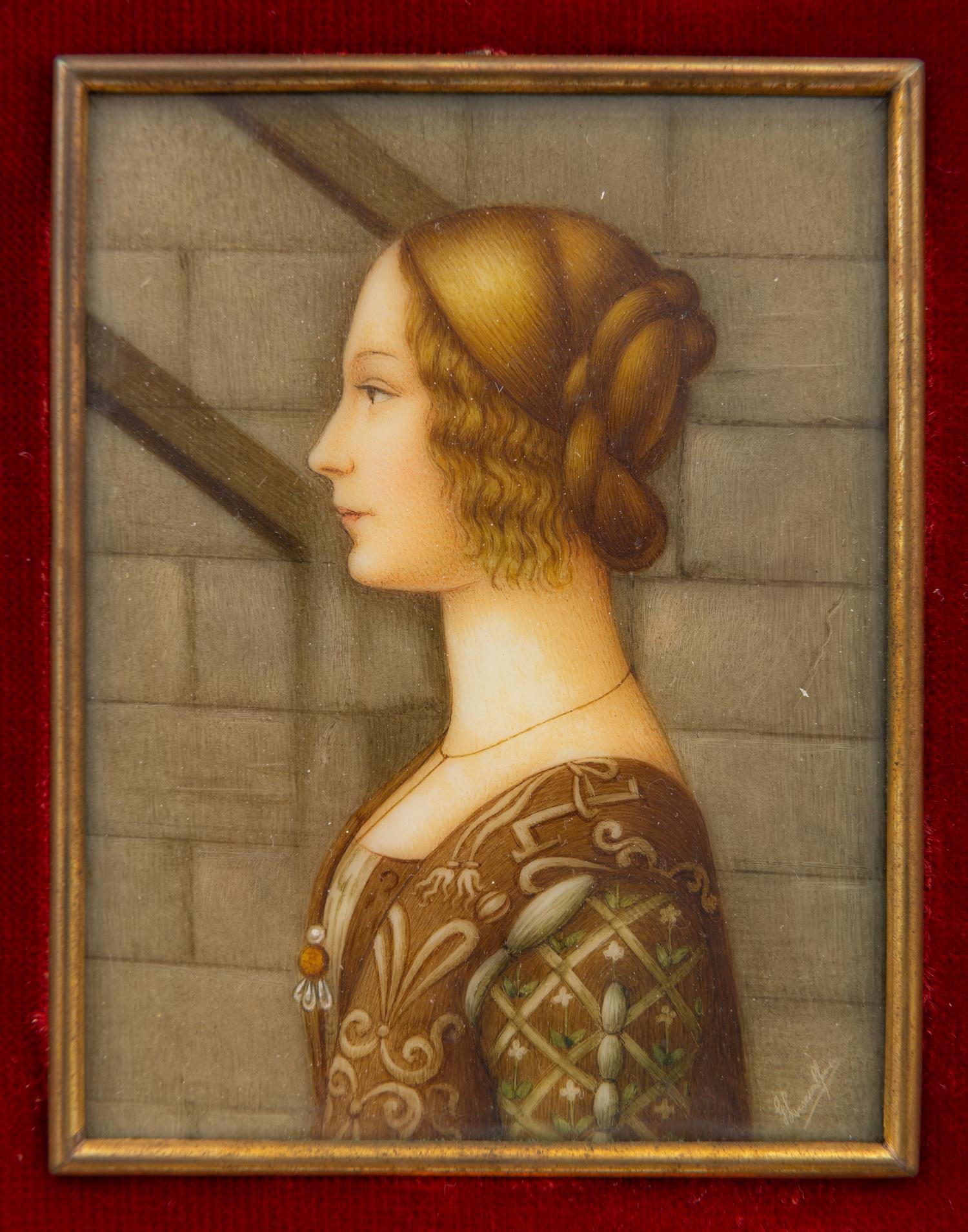 A Collection of Nine Framed Italian Miniature Portraits