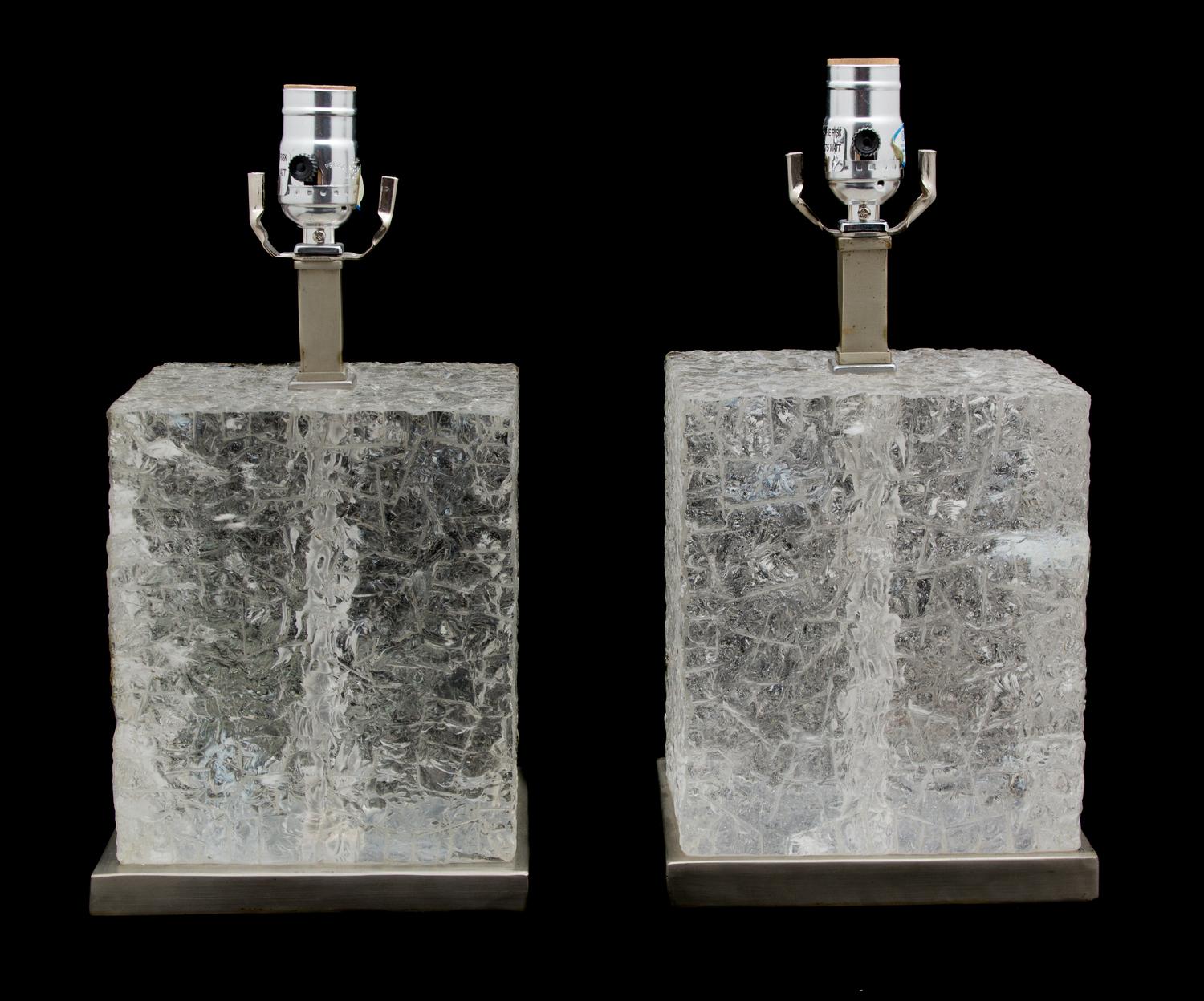 A Pair of Robert Kuo Rock Crystal Ghost Lamps Height 14 inches. — 20TH CENTURY