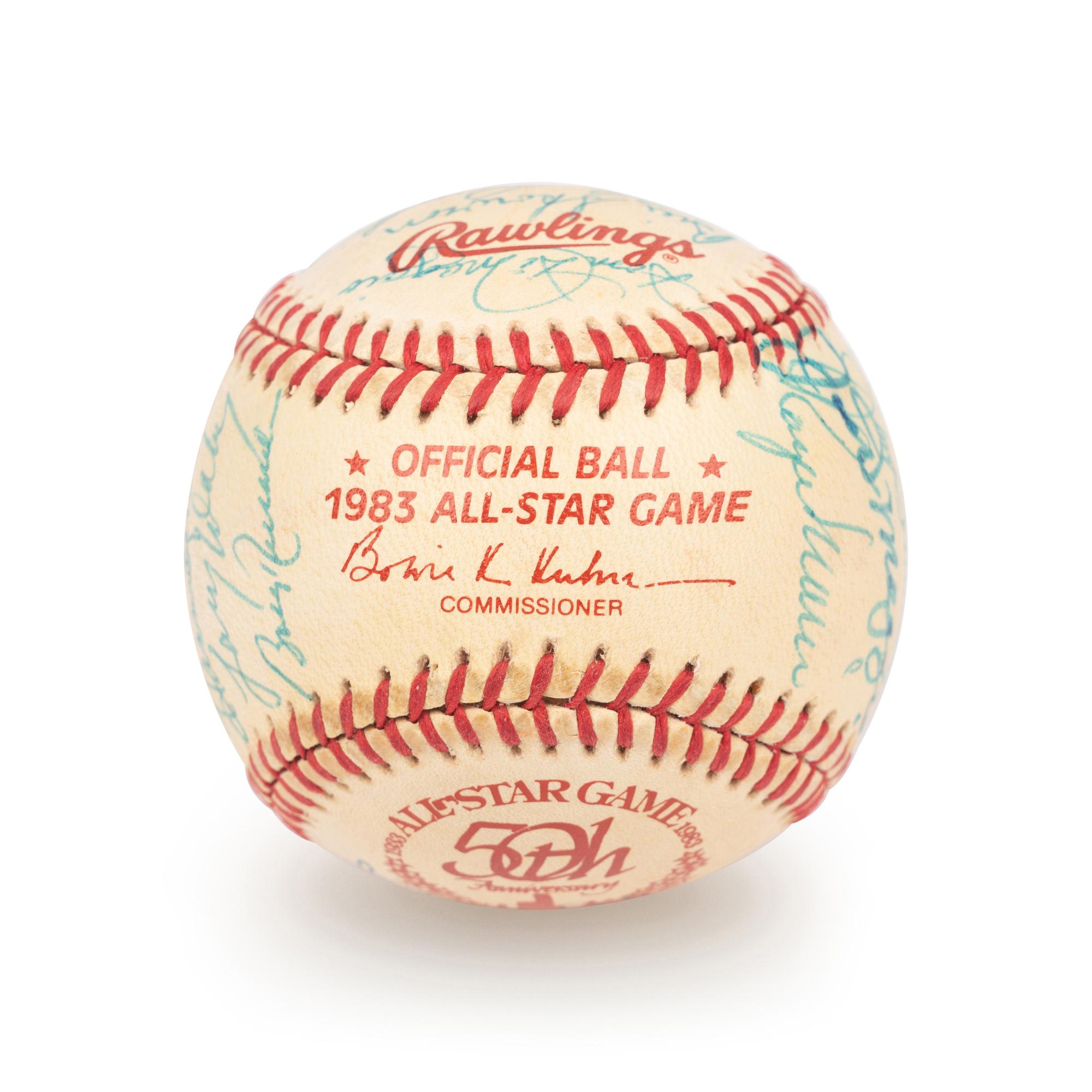 A 1983 Old Timers Game American League Team Signed Autograph Baseball With 26 Signatures Featuring Joe DiMaggio and Roger Maris (Beckett Authentication Services Letter BAS Certified),