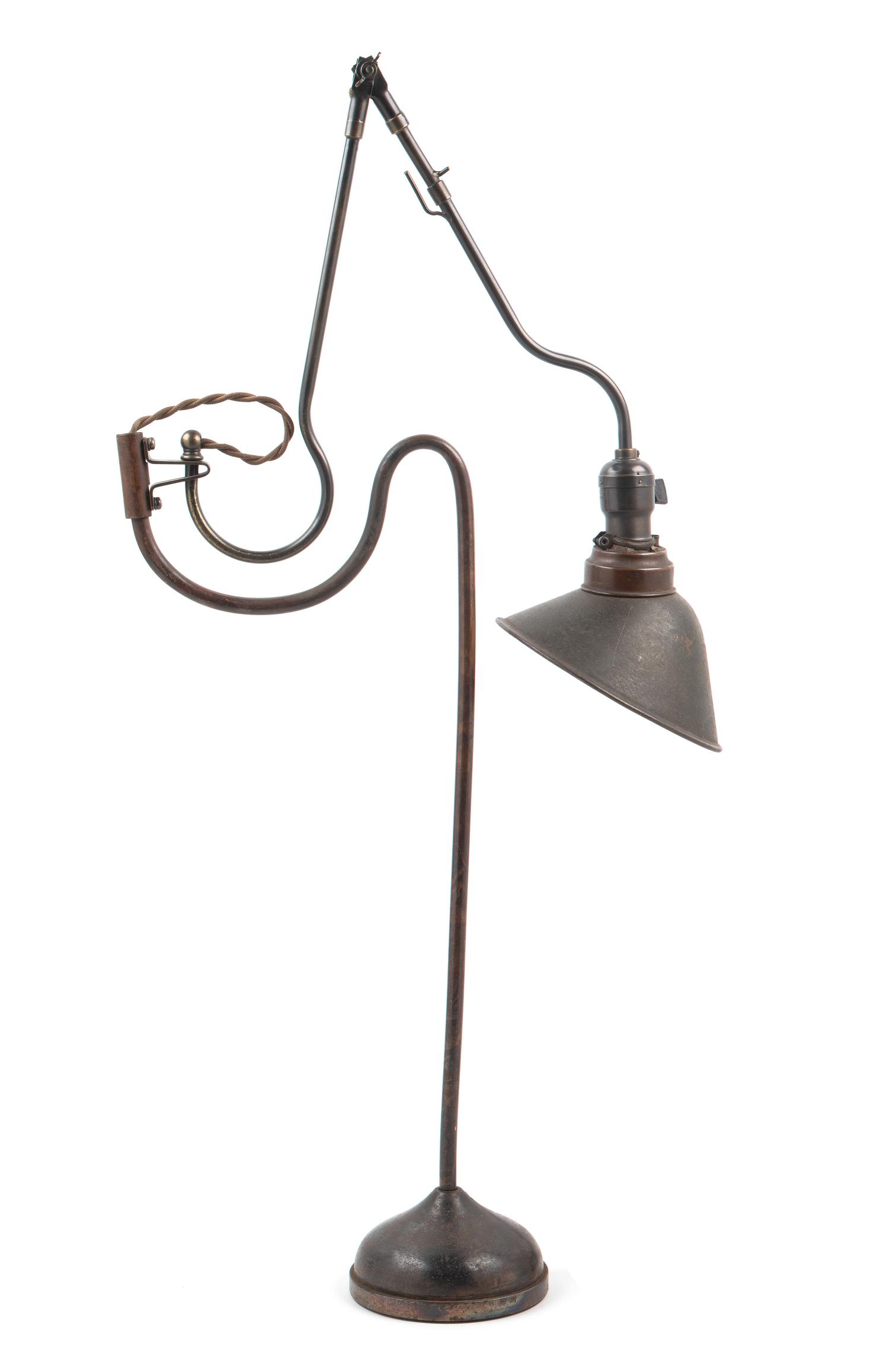A Victorian Patinated Metal Student Lamp Height 33 x width 20 inches. — EARLY 20TH CENTURY