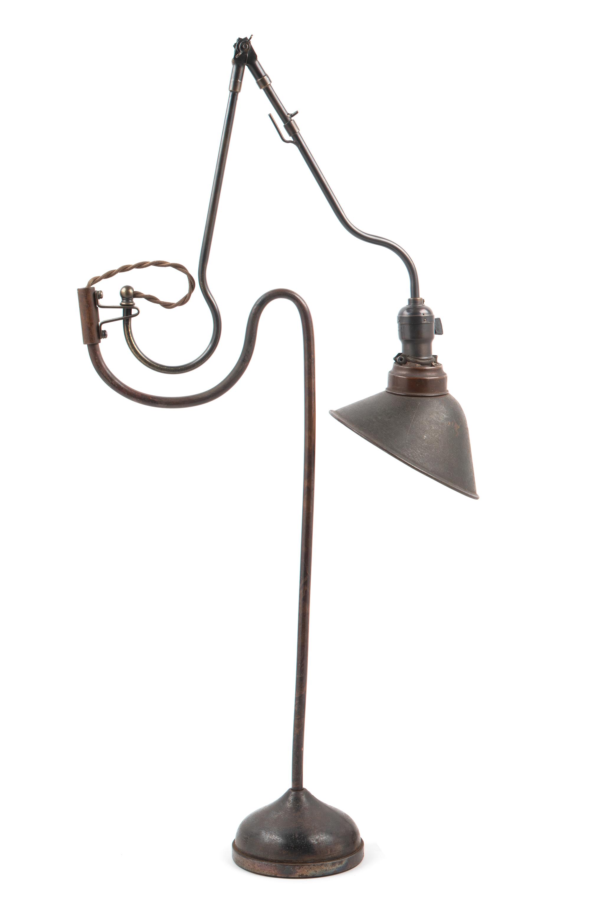 A Victorian Patinated Metal Student Lamp Height 33 x width 20 inches. — EARLY 20TH CENTURY