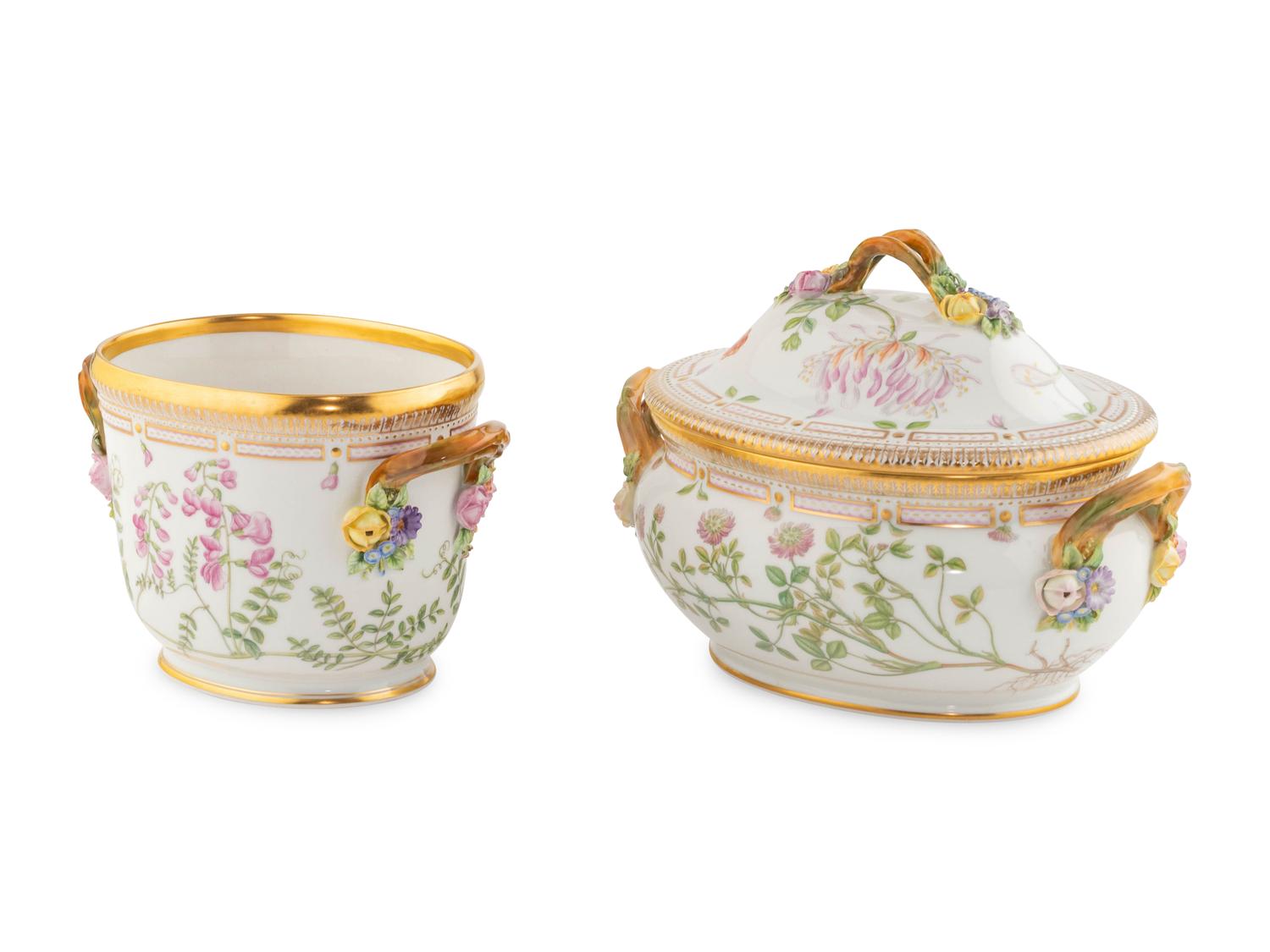 Two Royal Copenhagen Flora Danica Porcelain Serving Articles