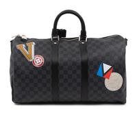 Louis Vuitton Limited Edition Keepall Bandoulière 45 in Damier Graphite Coated Canvas with Printed Travel "Stickers", LV League, Fall Winter 2017