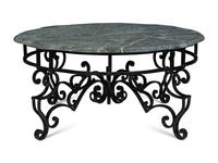 A Wrought Iron Marble-Top Coffee Table