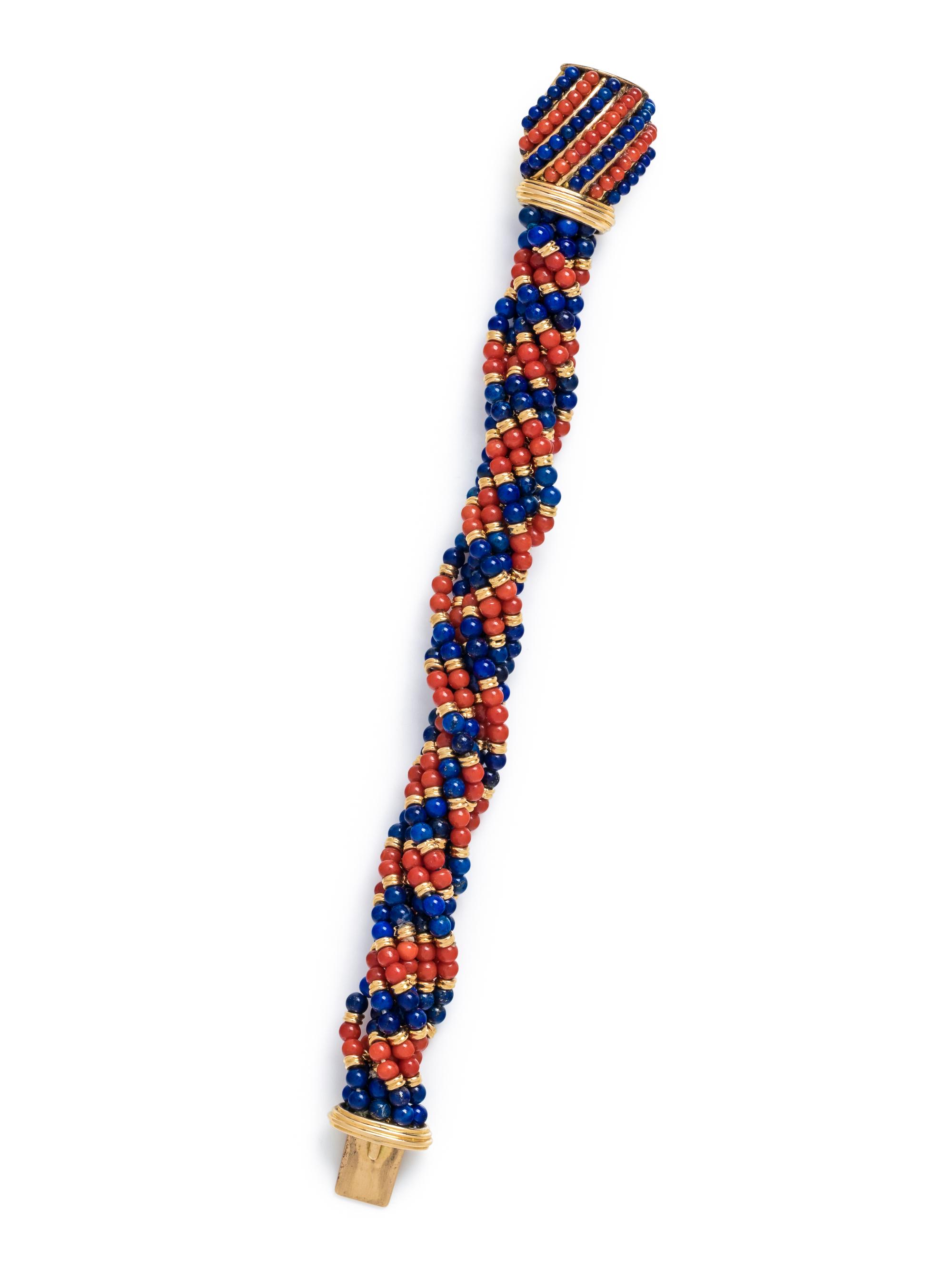 BVLGARI, CORAL AND LAPIS LAZULI MULTISTRAND BRACELET