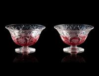 A Pair of Steuben Frosted and Ruby Cut Glass Dessert Bowls