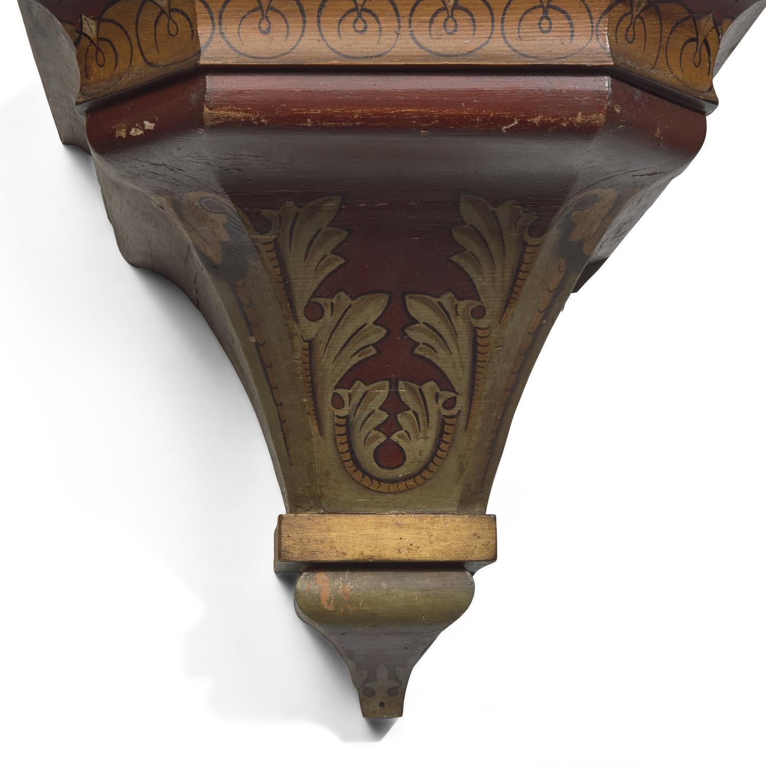 A Pair of Renaissance Revival Polychrome Painted and Parcel-Gilt Wall Brackets