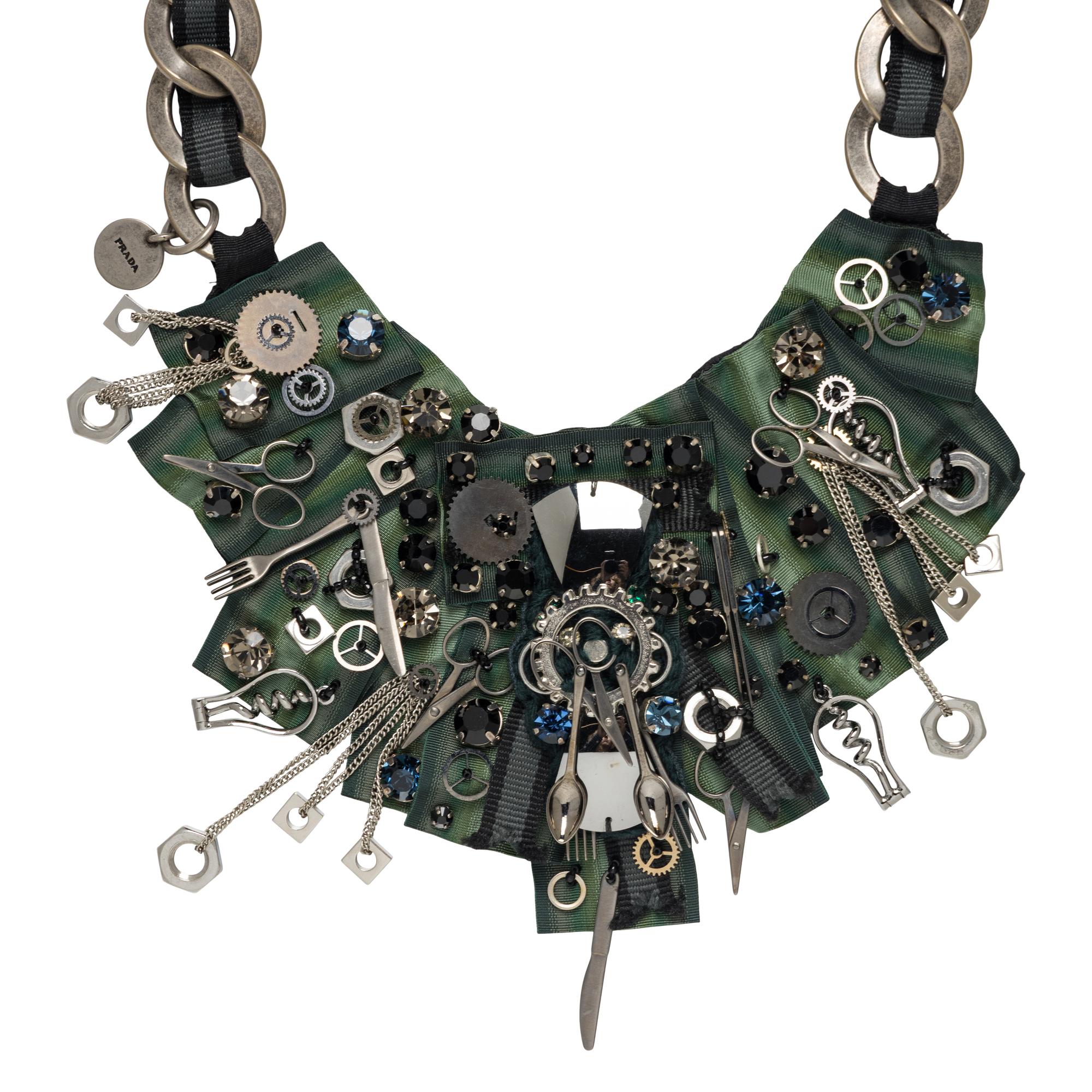 Prada, Embellished Grosgrain Bib Necklace