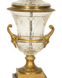 A Pair of Continental Gilt Bronze and Cut Glass Urns Mounted as Lamps