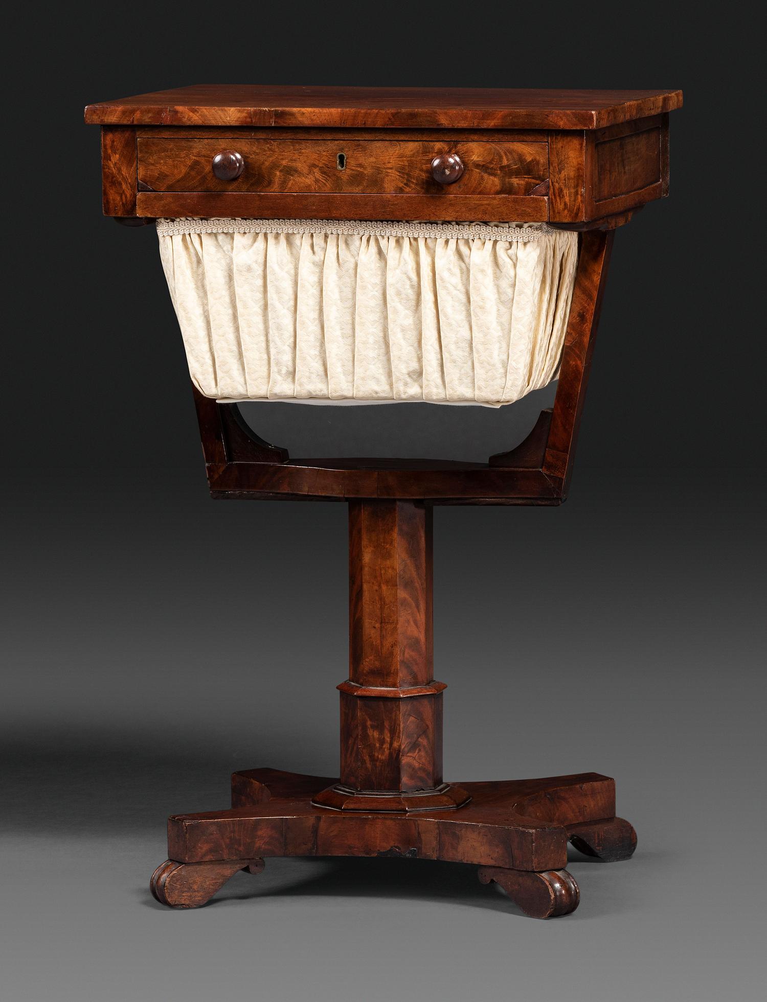 A Late Classical Figured Mahogany Sewing Table