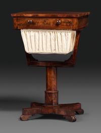 A Late Classical Figured Mahogany Sewing Table