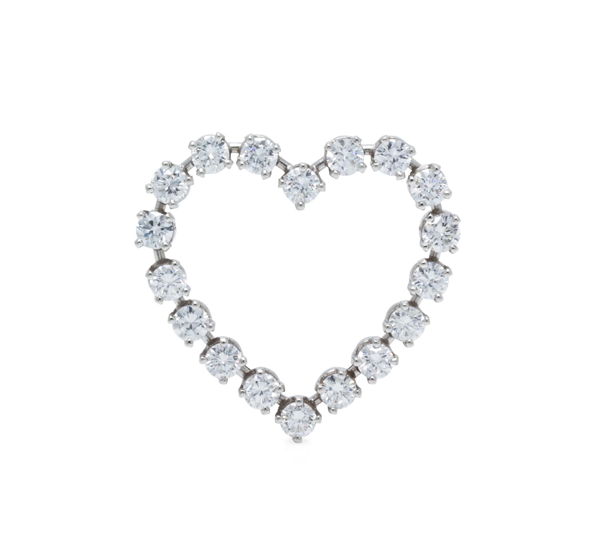 A Retro Platinum, Ruthenium and Diamond Heart Brooch, Tiffany & Co., 3.80 dwts.