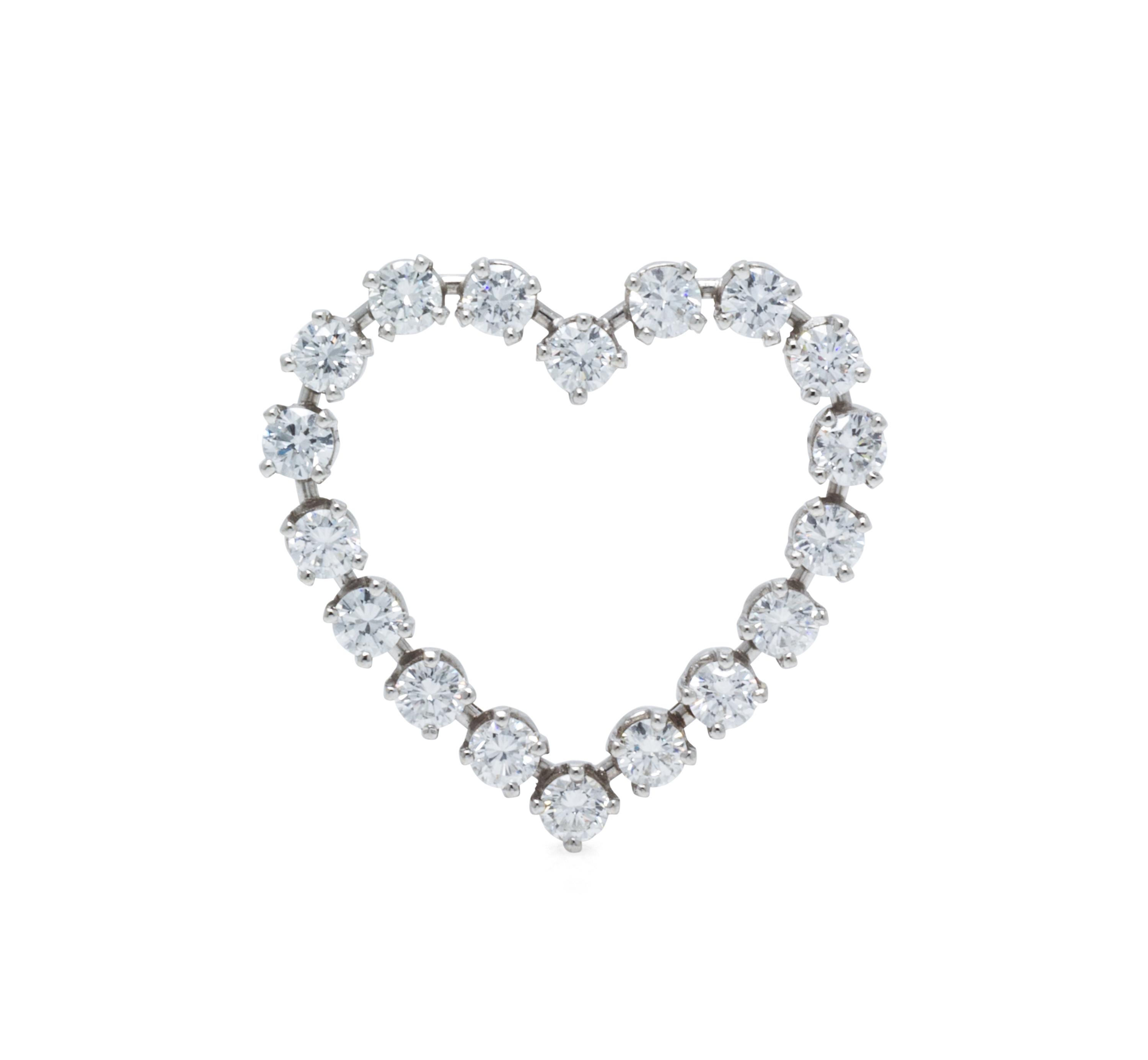 A Retro Platinum, Ruthenium and Diamond Heart Brooch, Tiffany & Co., 3.80 dwts.