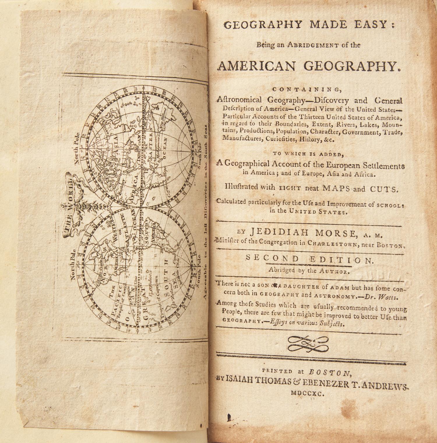 [Americana] Morse, Jedediah. Geography Made Easy: Being an Abridgement of the American Geography...
