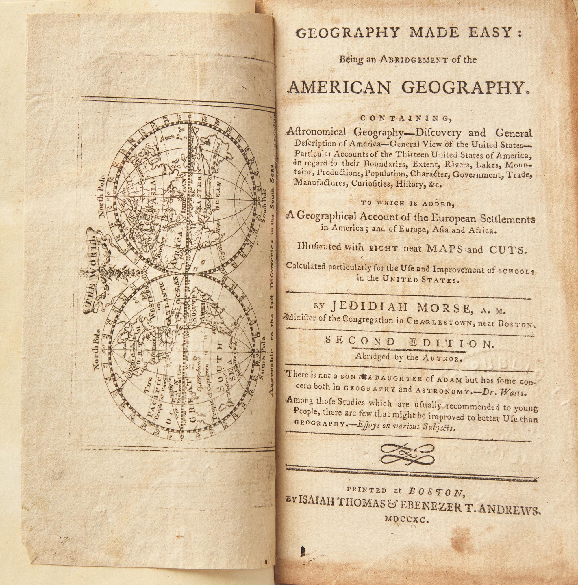 [Americana] Morse, Jedediah. Geography Made Easy: Being an Abridgement of the American Geography...