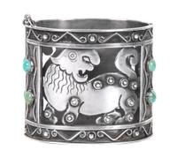 A Mexican Silver and Turquoise Bracelet, Frederick Davis (1880-1961) Length 7 3/8 x 2 1/4 inches.
