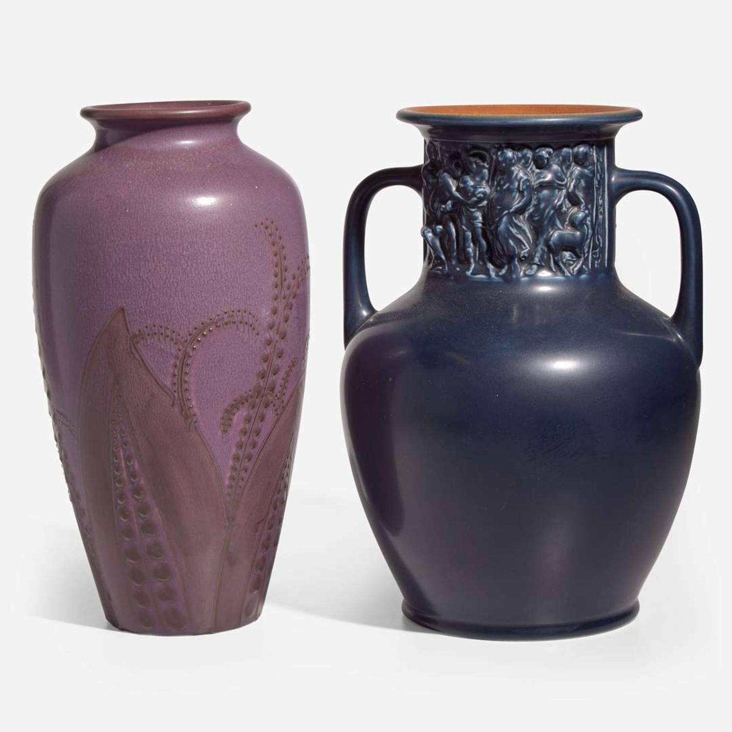 William Hentschel (American, 1892-1962) and Rookwood Pottery (American, active 1880-1967) Two Vases, Rookwood Pottery, Cincinnati, Ohio, USA, 1920s