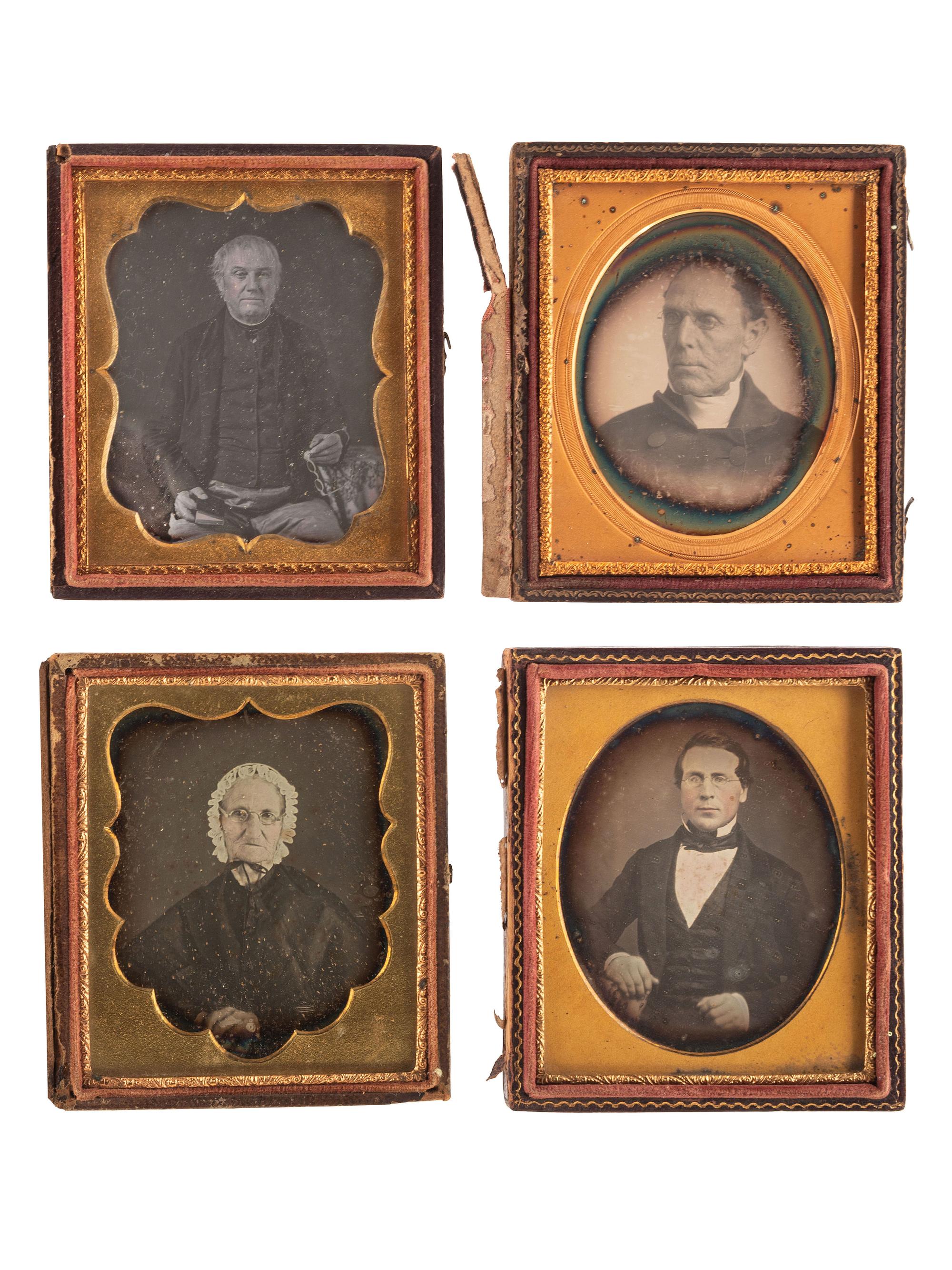 [EARLY PHOTOGRAPHY]. A group of 23 daguerreotype and tintype portraits of subjects with glasses, including: