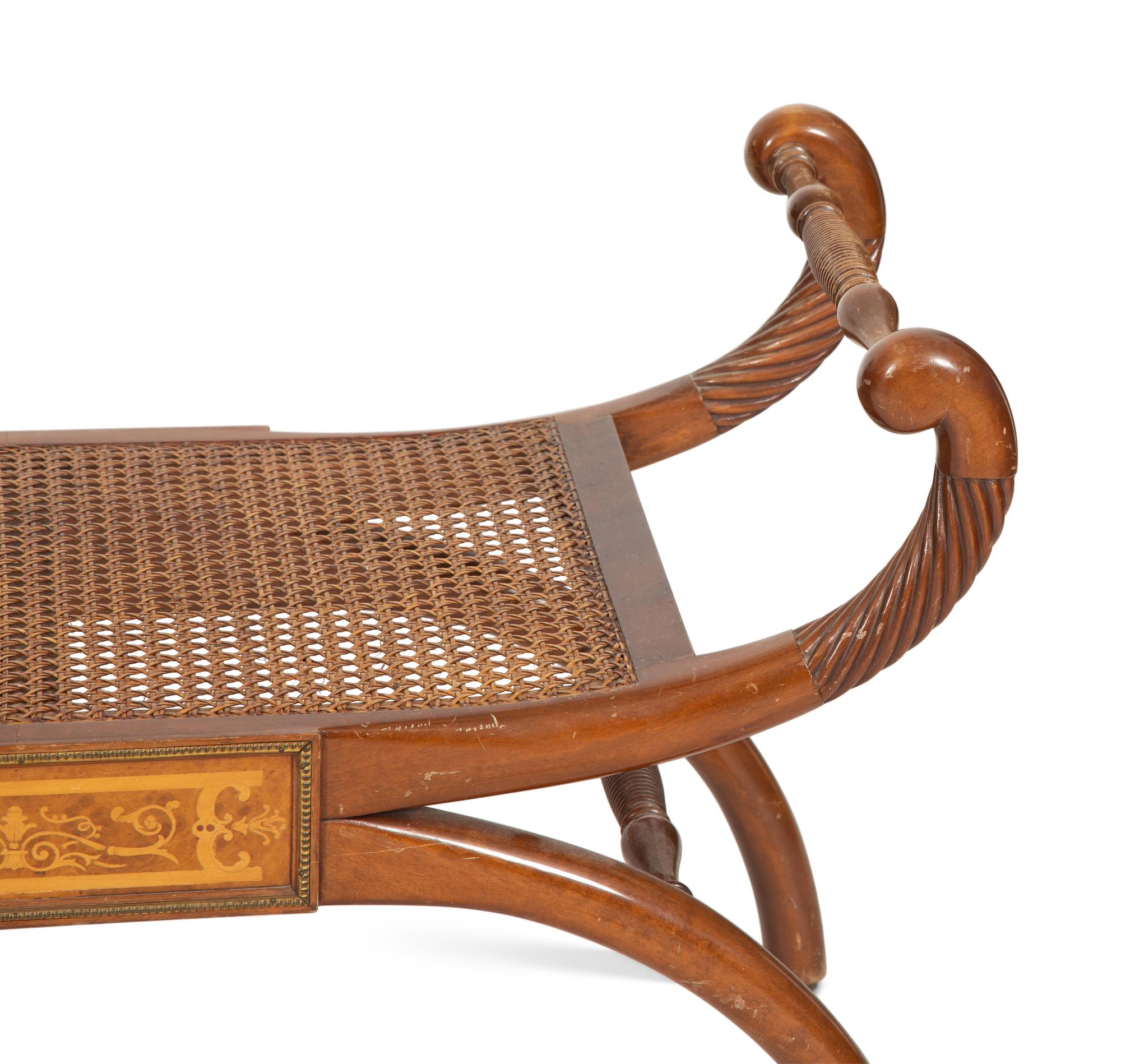 A Regency Style Mahogany and Marquetry Curule Bench
