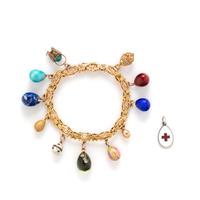 RUSSIAN, ANTIQUE, YELLOW GOLD AND ENAMEL EGG CHARM BRACELET