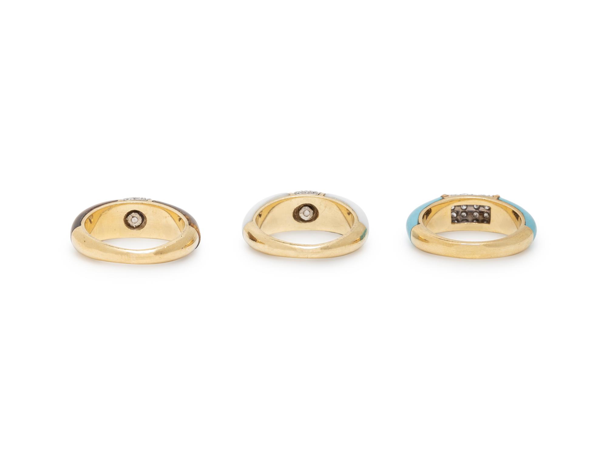 SET OF DIAMOND AND HARDSTONE RINGS