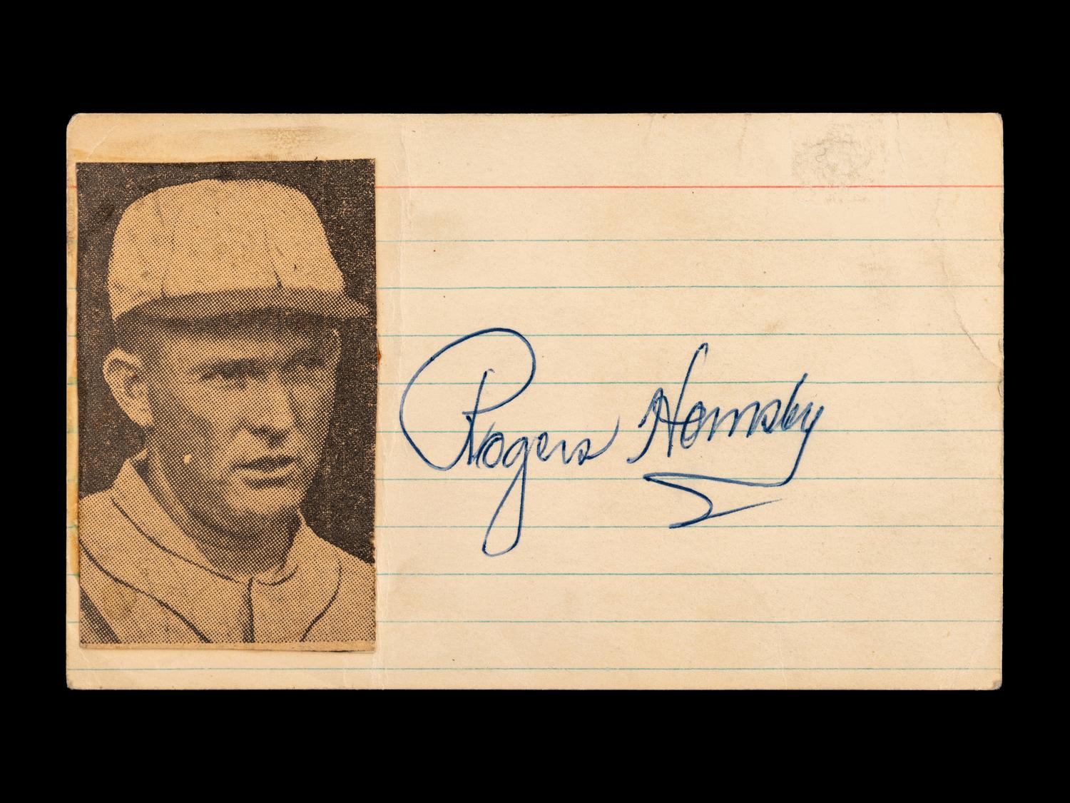 A Vintage Rogers Hornsby Signed Autograph Index Card (BAS Beckett Authentication Services Certified),