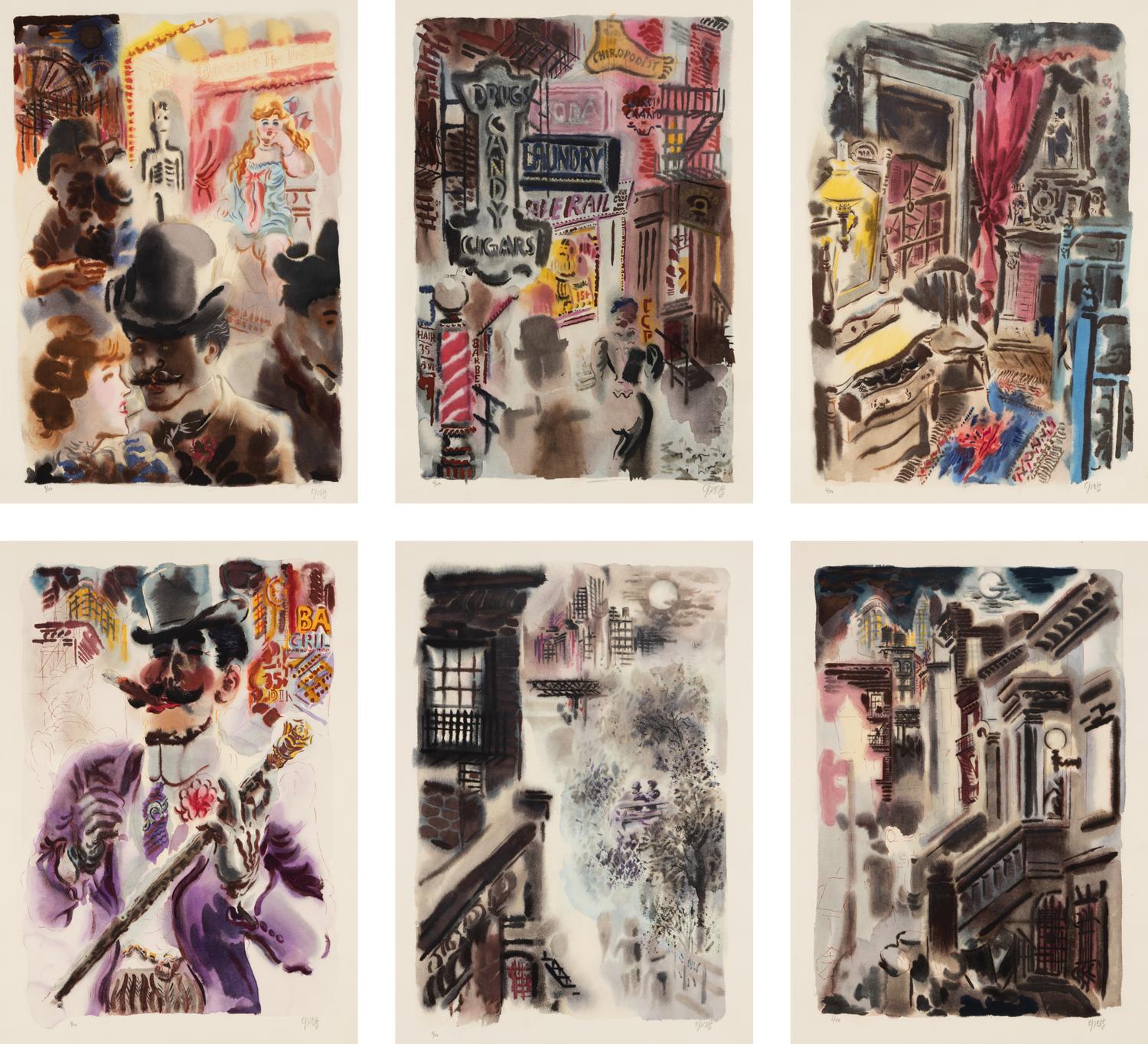 George Grosz (German, 1893-1959) — Bagdad-on-the-Subway: A Portfolio of Six Signed Water-Colors Depicting O'Henry's New York , 1935