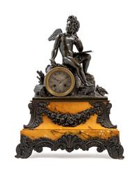 A Louis Philippe Bronze and Marble Figural Mantel Clock