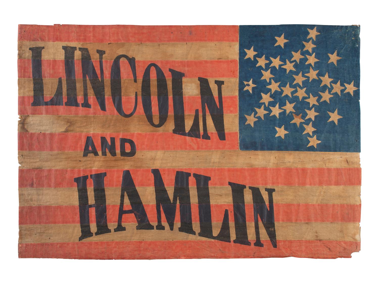[LINCOLNIANA]. "Lincoln and Hamlin" parade flag. 1860.