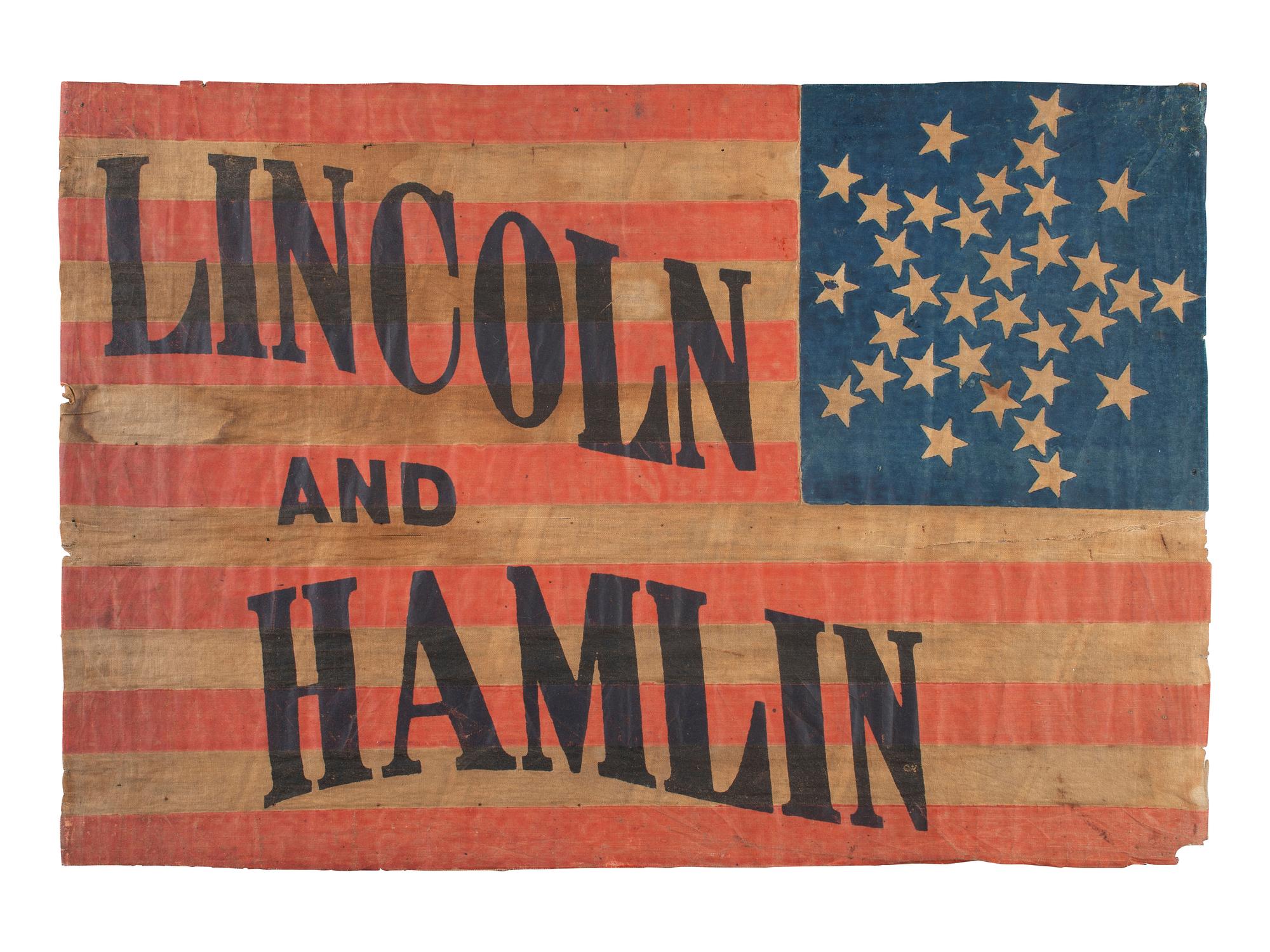 [LINCOLNIANA]. "Lincoln and Hamlin" parade flag. 1860.