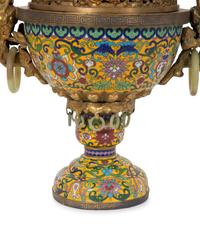 A Chinese Cloisonne Censer with Jade Ring Handles