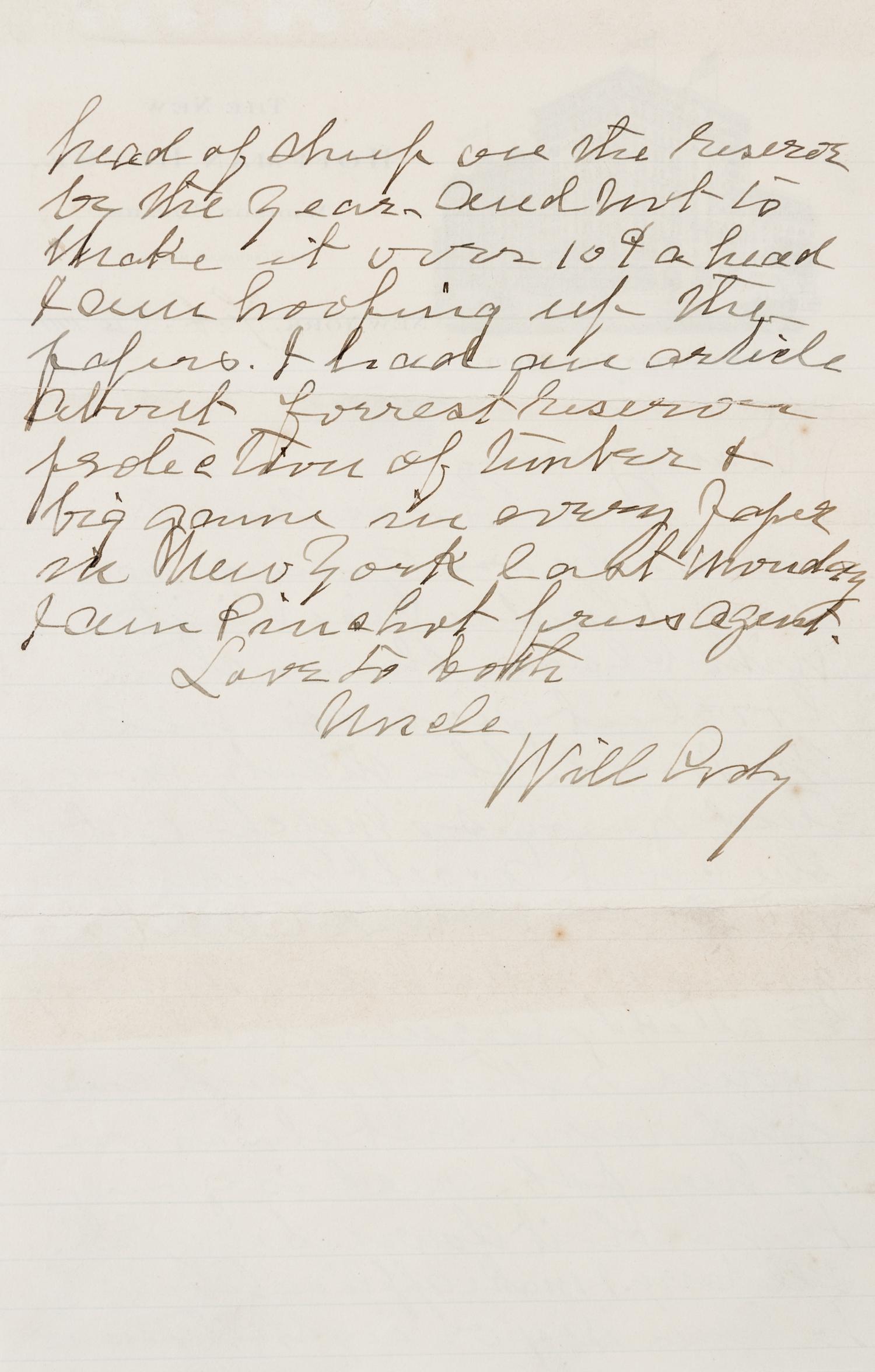 CODY, William F. (1846-1917). Autograph letter signed ("Uncle Will Cody"), to his niece Josie. New York, 26 February 1908.