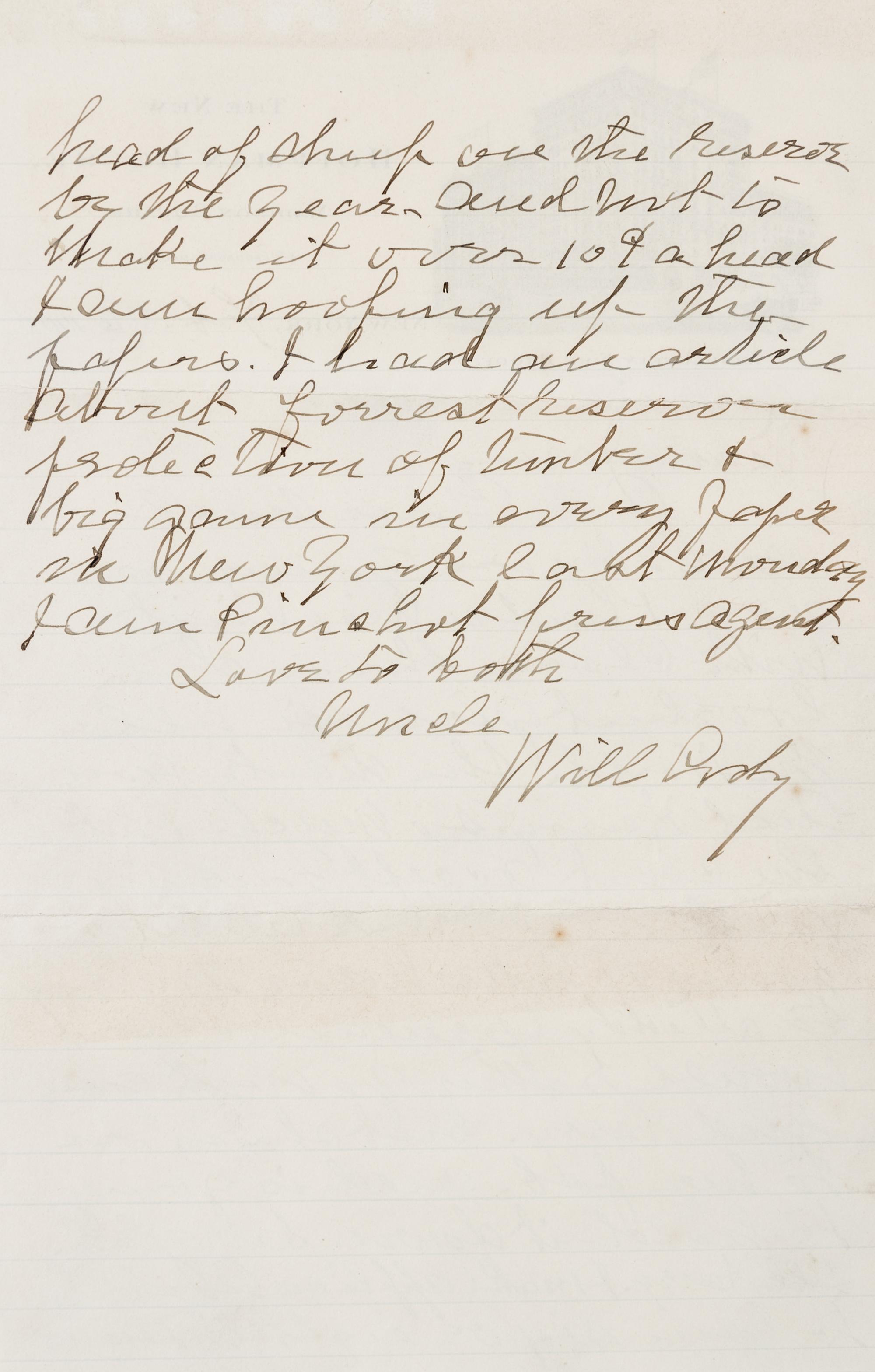 CODY, William F. (1846-1917). Autograph letter signed ("Uncle Will Cody"), to his niece Josie. New York, 26 February 1908.
