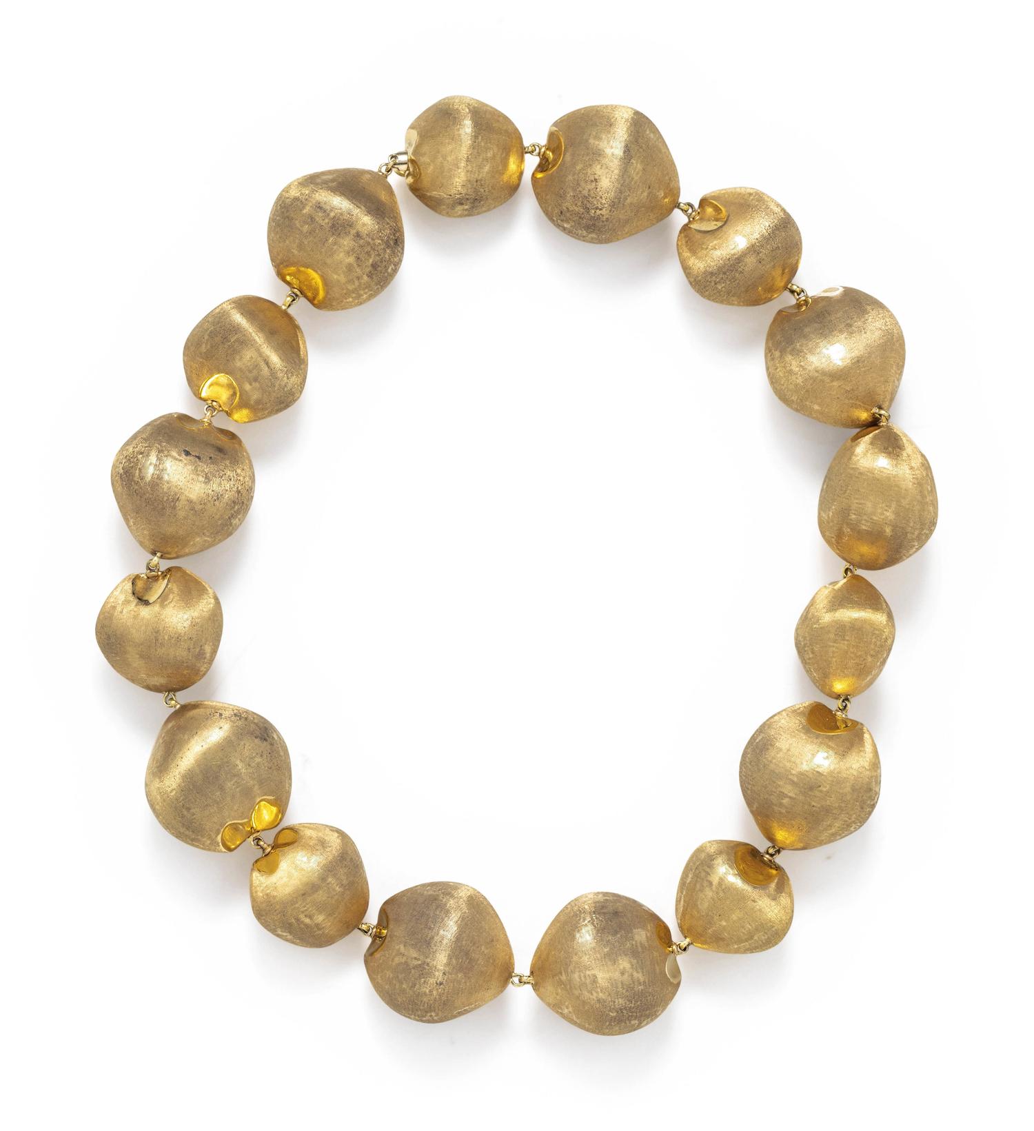 YELLOW GOLD BRUSHED HOLLOW BEAD CONVERTIBLE NECKLACE